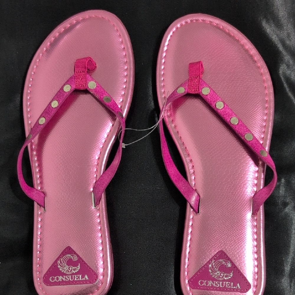 Consuela Pink Sandals with Decorative Beads and Classic Thong Design